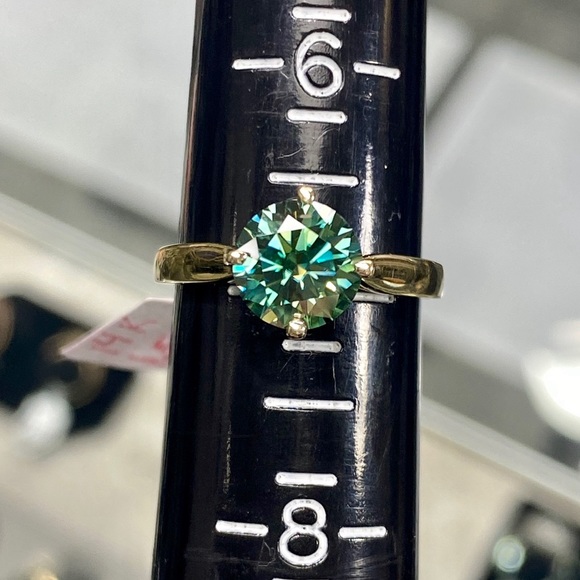 14k Yellow Gold 1 Carat Teal Blue / Aqua Diamond Moissanite Engagement Ring - Picture 14 of 14